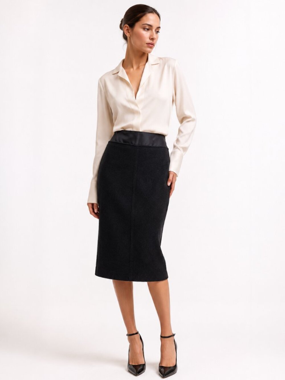 Y2K Prada Charcoal Wool Blend Pencil Skirt Italy 42 | W 28"
